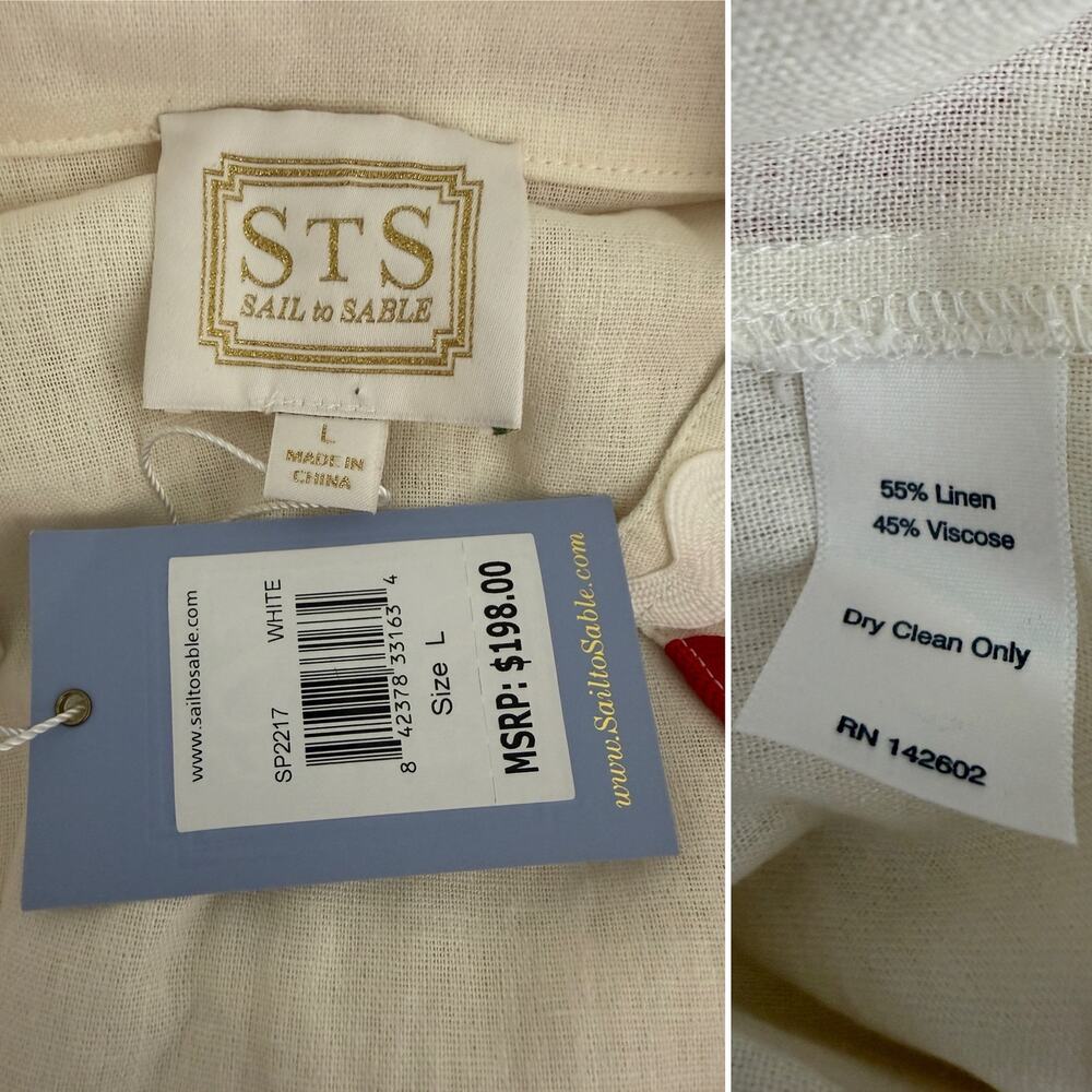 Sail to Sable White Linen Ric Rac Trim Nautical Tiered Midi Dress L NWT - Picture 8 of 9